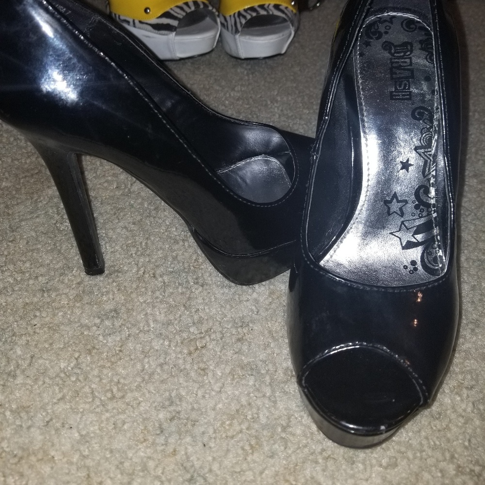 Black open toe high heels